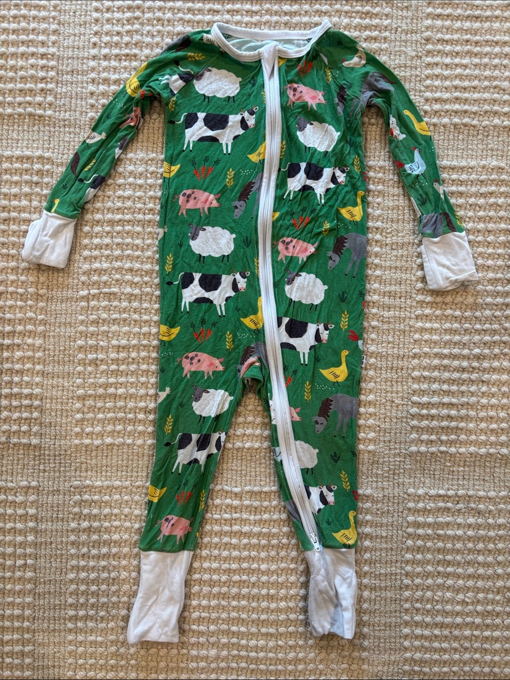 Little Sleepies Zippy in Green Farm Animals, Size 12-18 mos